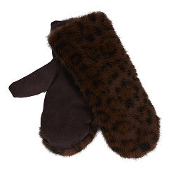 Fellhandschuhe- Dark brown mit Leo Print