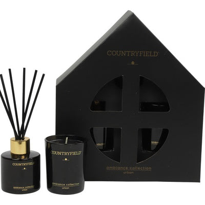 Geschenkbox Urban – Duftstäbchen & Kerze schwarz, rot und kupfer