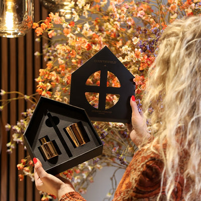 Geschenkbox Urban – Duftstäbchen & Kerze schwarz, rot und kupfer