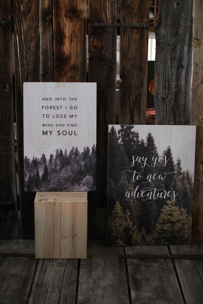 Holzdruckbild ''Say yes to the new Adventure''
