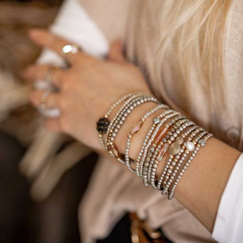Azibi Armband Grau/Gold mit braunem Stäbli